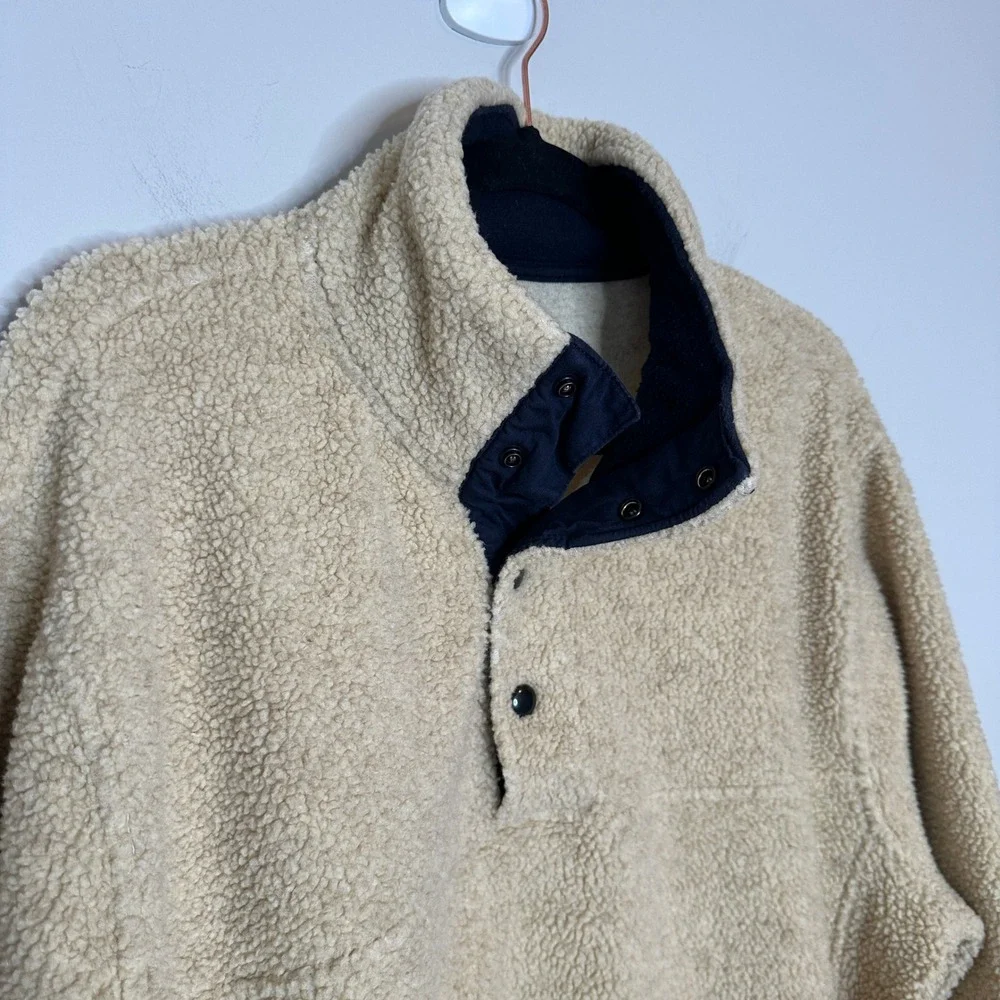 J. Crew Mens XL Pullover Fleece Button Sherpa‎ Sweater The Sporting Life Beige